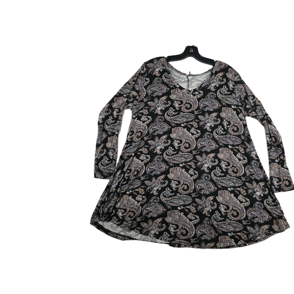 Popana Women's‎ Size 1X Black Paisley Print Dress Made In USA Long Sleeve